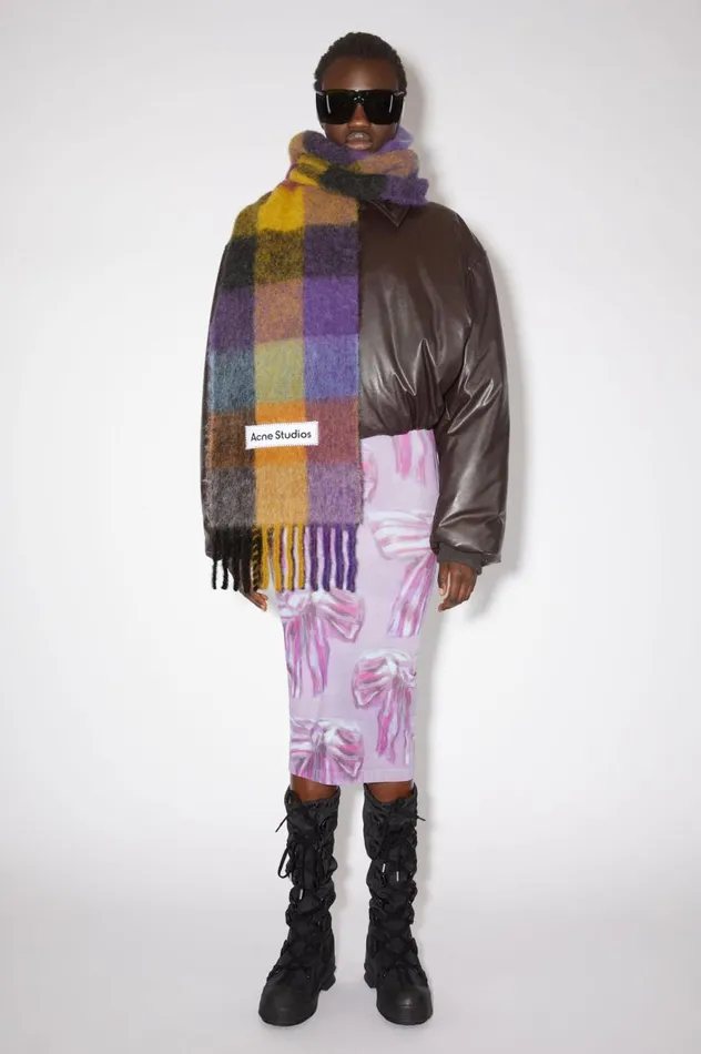 Acne Studios Mohair Checked Scarf Anthracite Greyyellowpurple Men Scarves