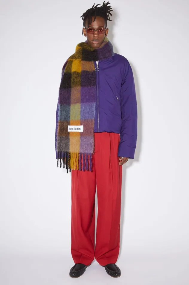 Acne Studios Mohair Checked Scarf Anthracite Greyyellowpurple Men Scarves