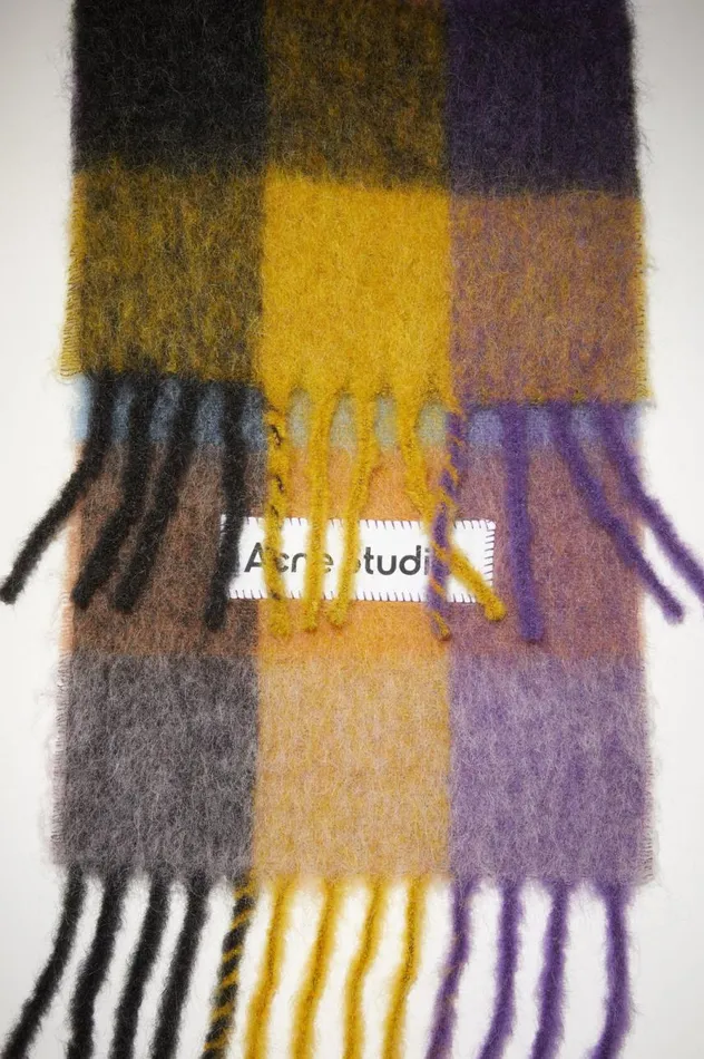 Acne Studios Mohair Checked Scarf Anthracite Greyyellowpurple Men Scarves