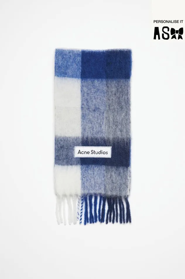 Acne Studios Mohair Checked Scarf Whitegreyroyal Blue Women Scarves