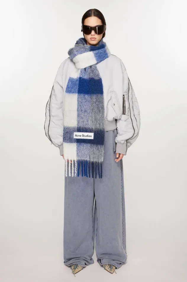 Acne Studios Mohair Checked Scarf Whitegreyroyal Blue Women Scarves