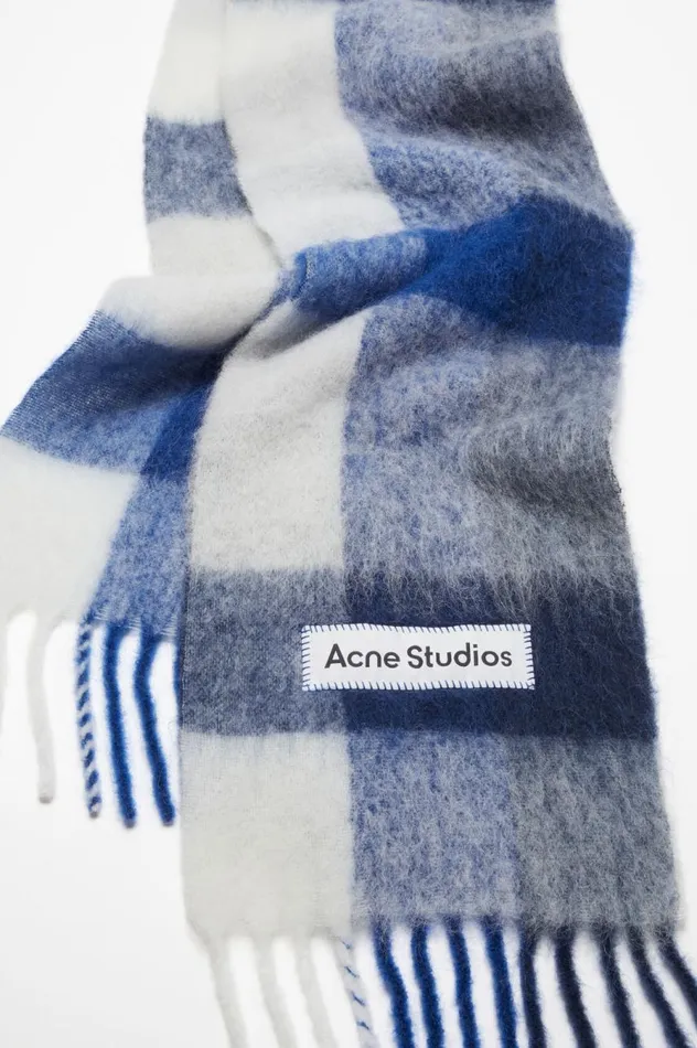 Acne Studios Mohair Checked Scarf Whitegreyroyal Blue Women Scarves