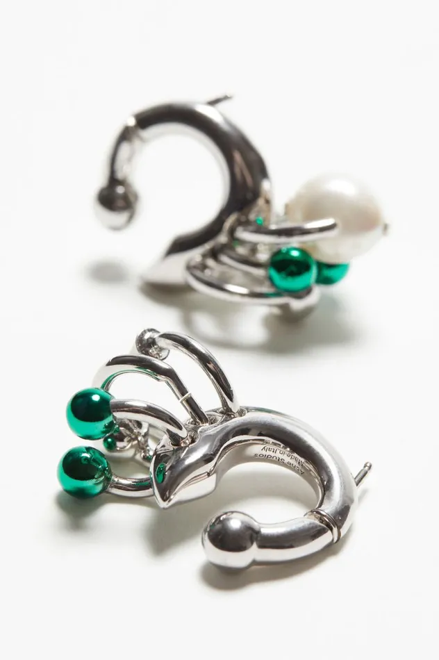 Acne Studios Multi Charm Earrings Silvergreen Women Jewellery