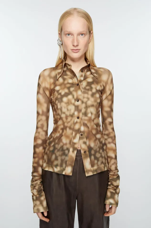 Acne Studios Print Shirt Dark Brown Women Shirts and Blouses