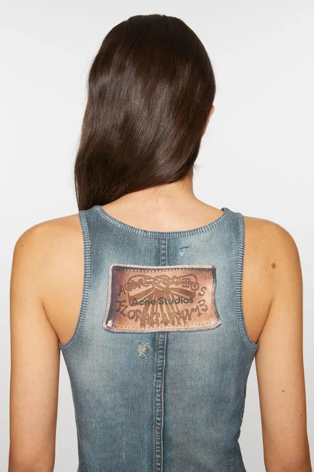Acne Studios Printed Tank Top Denim Blue Women Tshirts