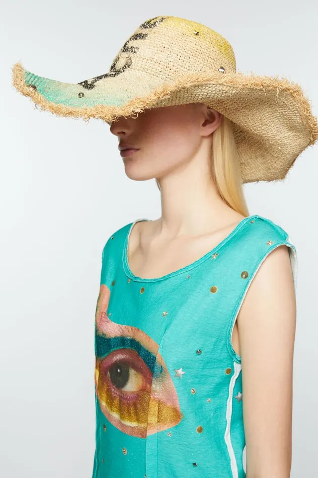 Acne Studios Raffia Wide Brim Hat Straw Yellow Women Hats