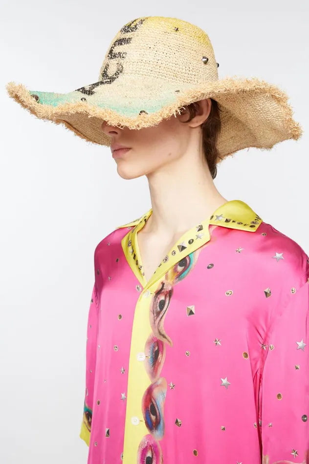 Acne Studios Raffia Wide Brim Hat Straw Yellow Women Hats