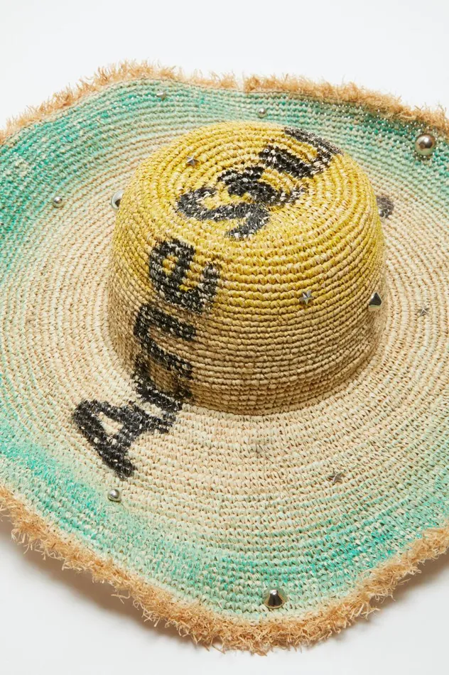 Acne Studios Raffia Wide Brim Hat Straw Yellow Women Hats
