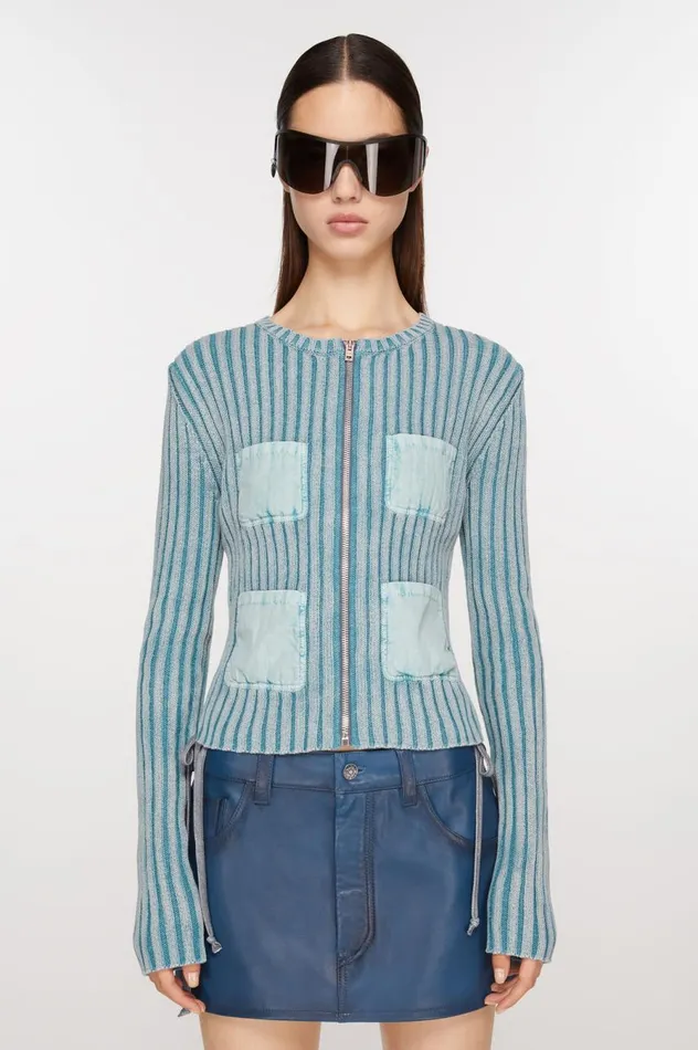 Acne Studios Ribbed Zip Cardigan Dusty Blue Women Knitwear