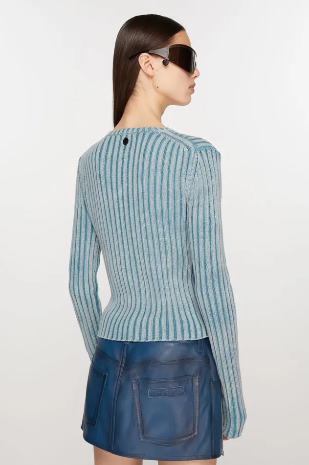 Acne Studios Ribbed Zip Cardigan Dusty Blue Women Knitwear