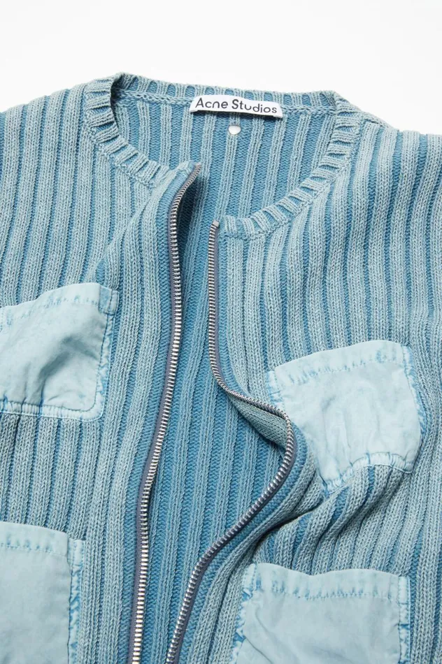Acne Studios Ribbed Zip Cardigan Dusty Blue Women Knitwear