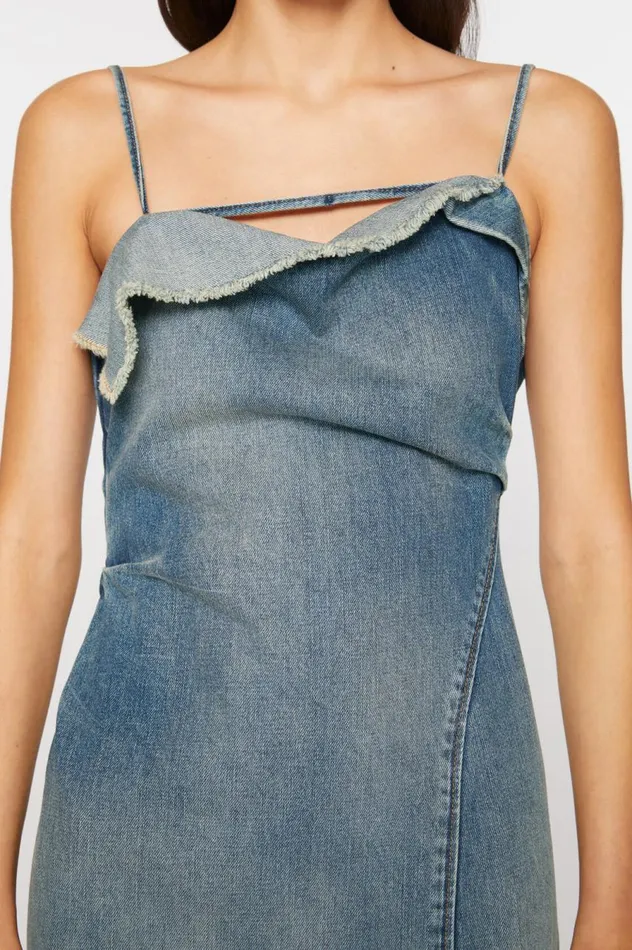 Acne Studios Ruffle Strap Denim Dress Mid Blue Women Dresses