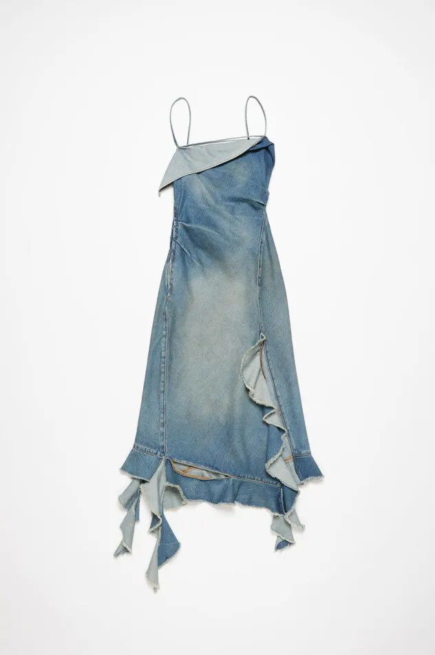 Acne Studios Ruffle Strap Denim Dress Mid Blue Women Dresses