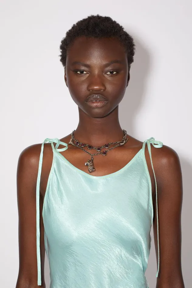 Acne Studios Satin Wrap Dress Spearmint Green Women Dresses