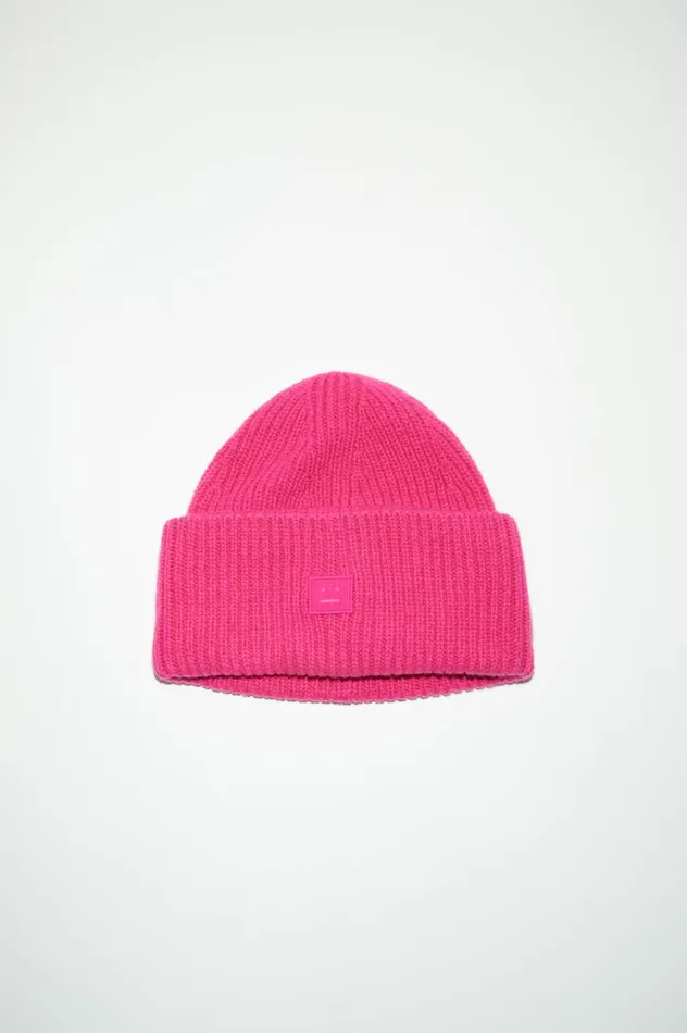 Acne Studios Small Face Logo Beanie Bright Pink Men Hats