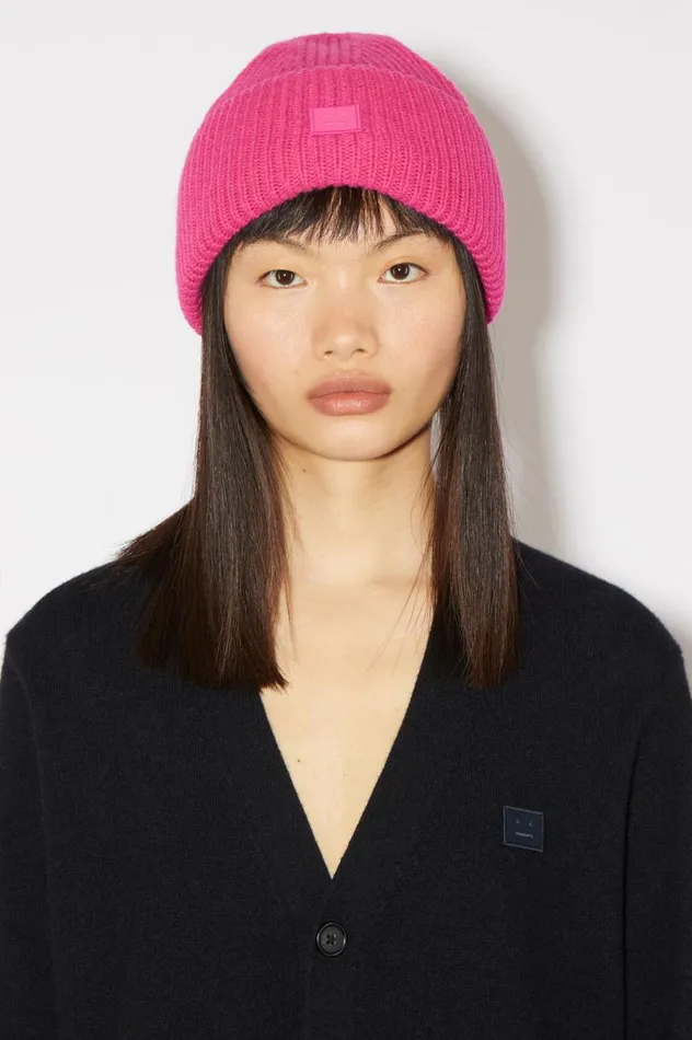 Acne Studios Small Face Logo Beanie Bright Pink Men Hats