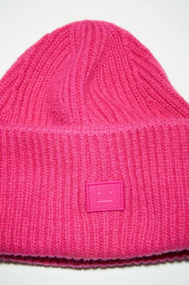 Acne Studios Small Face Logo Beanie Bright Pink Men Hats