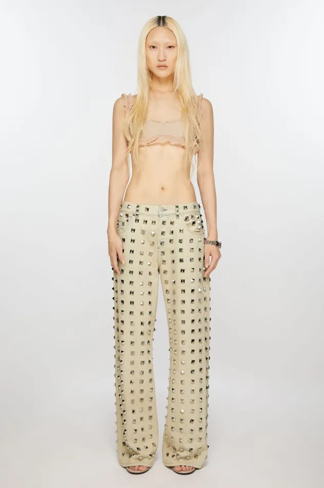Acne Studios Studded Jeans 8211 Loose Fit Silver Grey Women Trousers