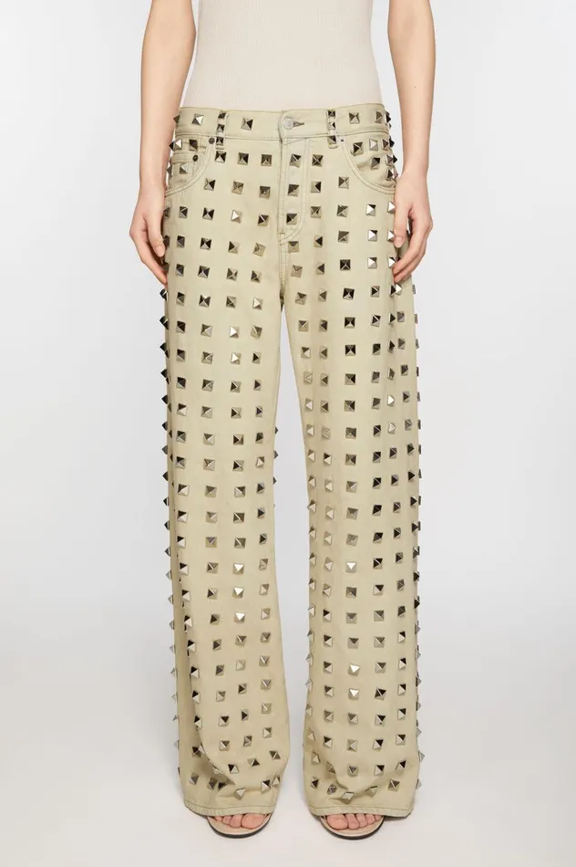 Acne Studios Studded Jeans 8211 Loose Fit Silver Grey Women Trousers