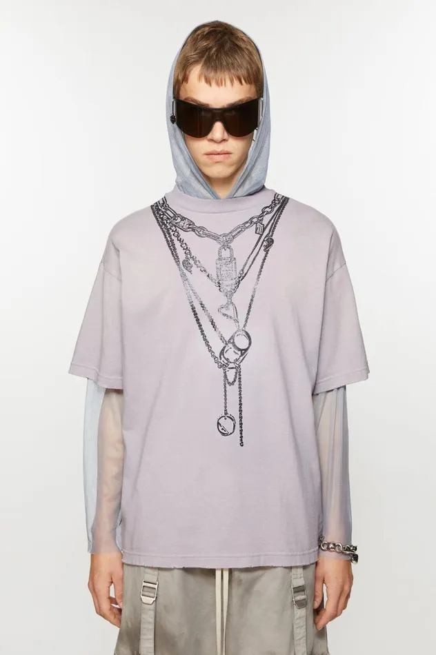 Acne Studios Tshirt Layered Mesh Warm Grey Men Tshirts