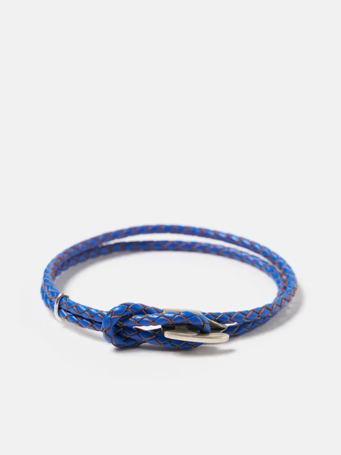 Anchor and Crew Padstow Bracelet In Royal Blue 925 SilverBraided Leath Men Universal Works Jewellery