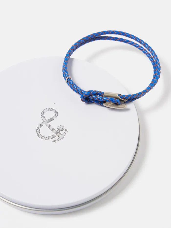 Anchor and Crew Padstow Bracelet In Royal Blue 925 SilverBraided Leath Men Universal Works Jewellery