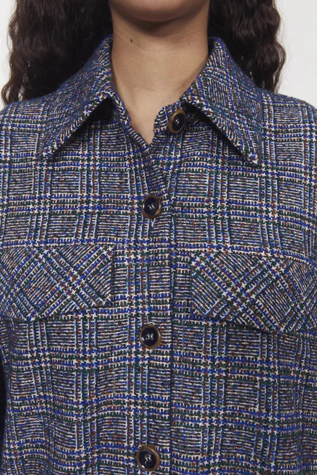 Avril Boucle Check Blazer Utility Blue Women Rodebjer Outerwear