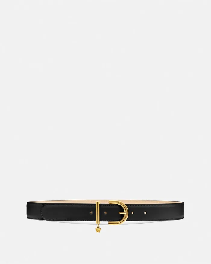 Belts Women Versace Medusa 03995 Leather Belt 3 Cm Blackgold