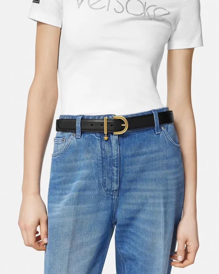 Belts Women Versace Medusa 03995 Leather Belt 3 Cm Blackgold