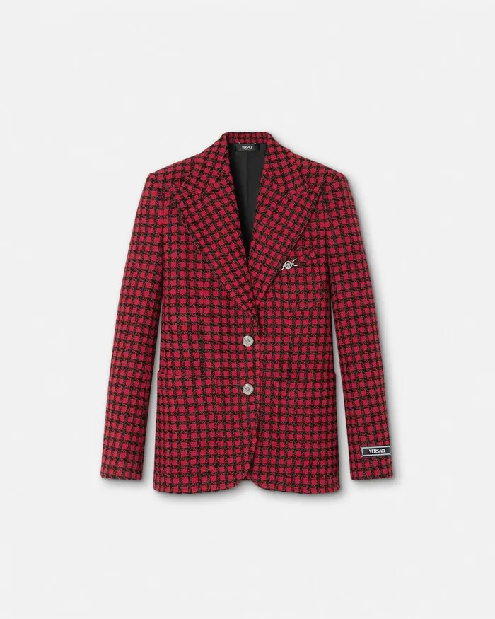 Blazer and Jackets Women Versace Tweed Masculine Blazer Blackred