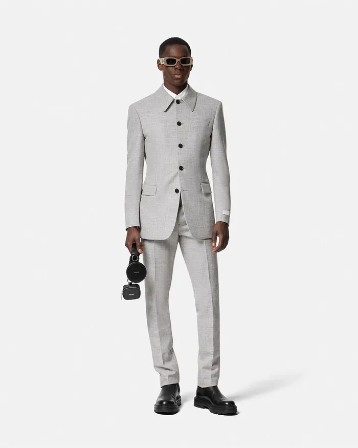 Blazers and Suits Men Versace WoolBlend Formal Pants Gray