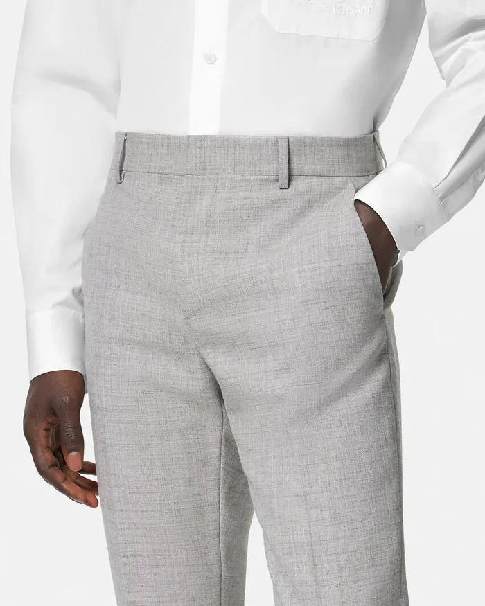 Blazers and Suits Men Versace WoolBlend Formal Pants Gray