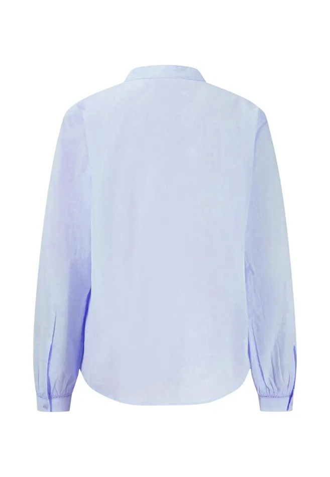 Blouses Women FYNCHHATTON Cotton Blouse With Round Neck Collar Fresh Roselight Blue