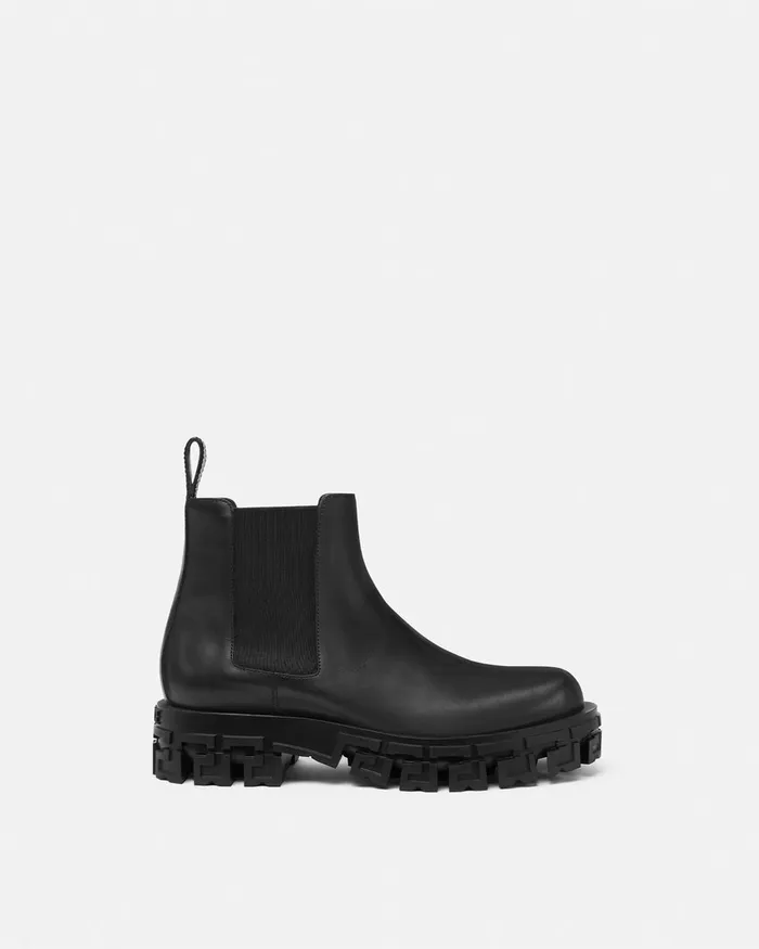 Boots Men Versace Greca Portico Chelsea Boots Black