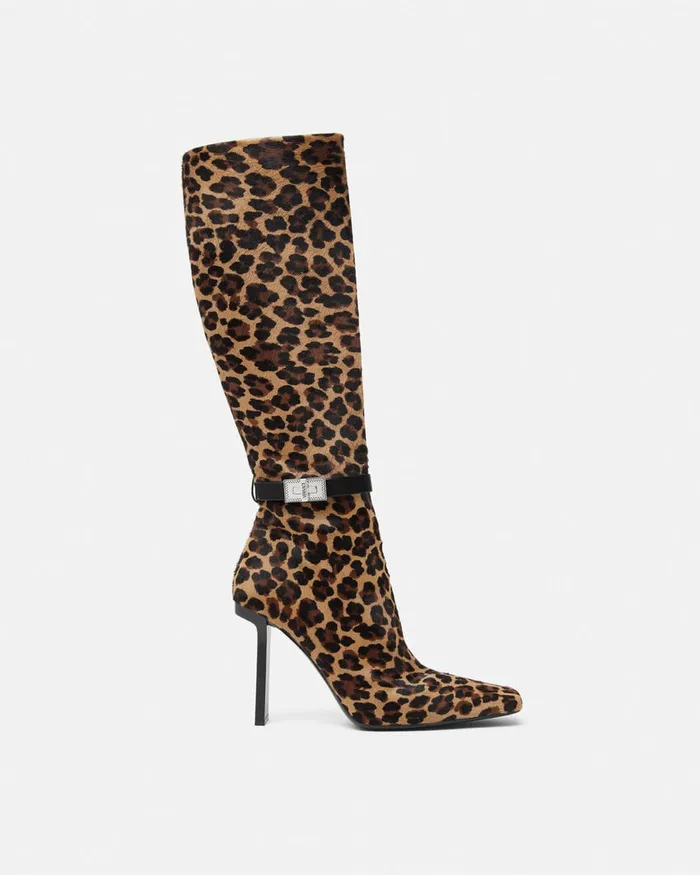 Boots Women Versace Leopard Slice KneeHigh Boots 105 Mm Animalier
