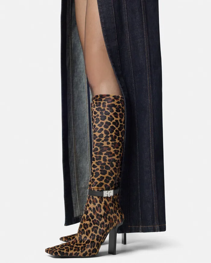 Boots Women Versace Leopard Slice KneeHigh Boots 105 Mm Animalier