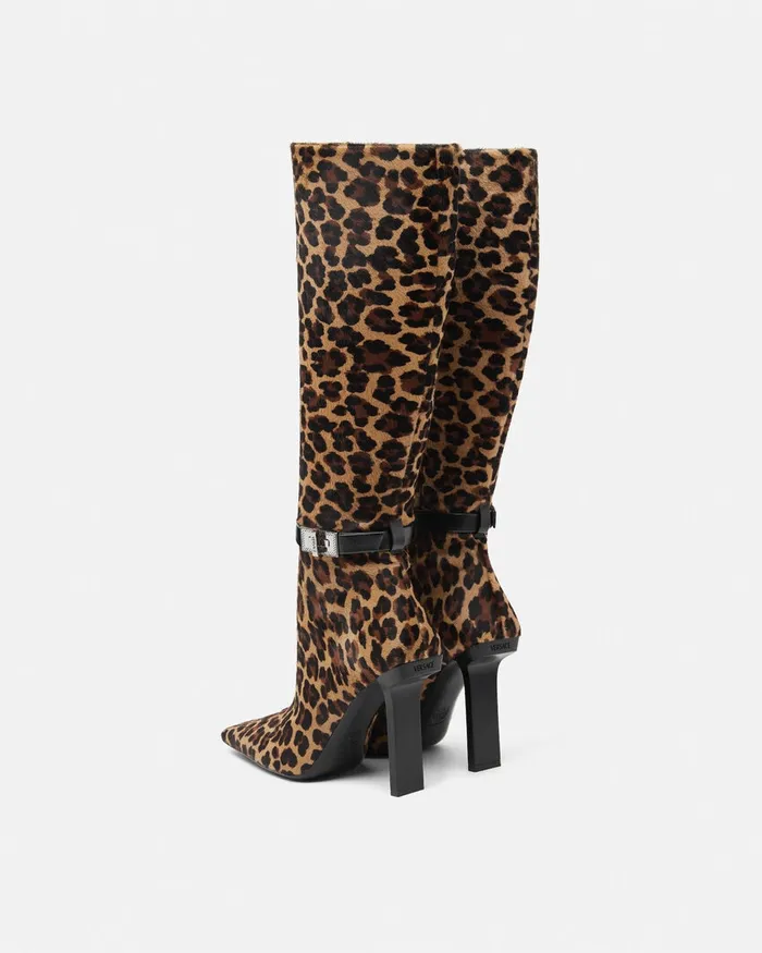 Boots Women Versace Leopard Slice KneeHigh Boots 105 Mm Animalier