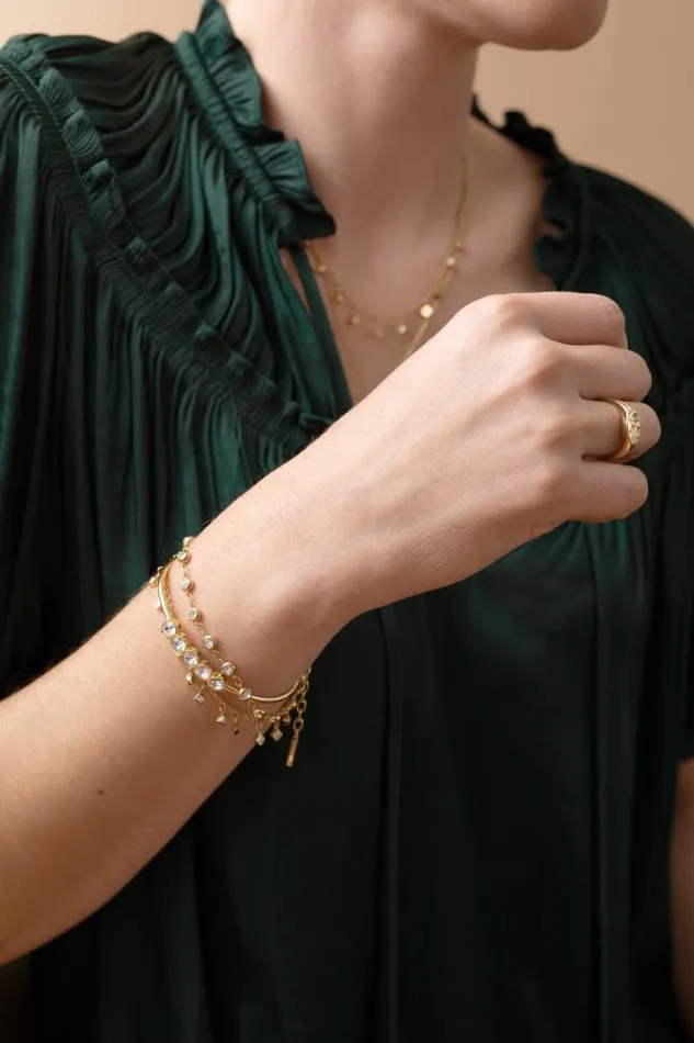 Bracelets Women Alex And Ani Crystal Pebble Chain Bracelet Stainless Steel Gold