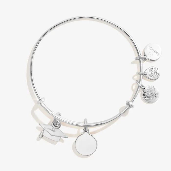Bracelets Women Alex And Ani Graduation Cap Duo Charm Bangle Silver