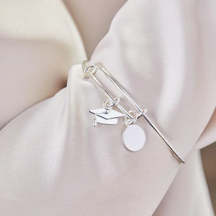 Bracelets Women Alex And Ani Graduation Cap Duo Charm Bangle Silver