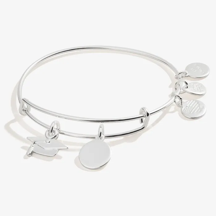 Bracelets Women Alex And Ani Graduation Cap Duo Charm Bangle Silver