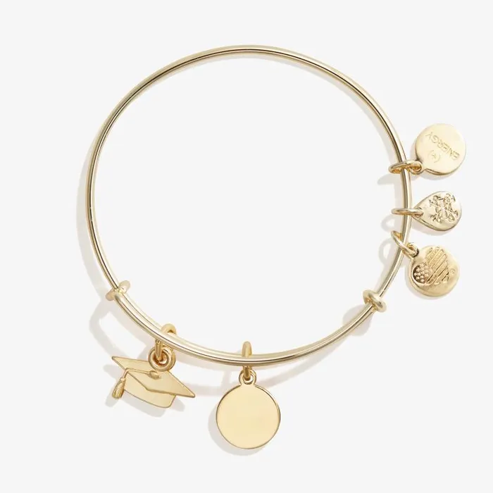 Bracelets Women Alex And Ani Graduation Cap Duo Charm Bangle Silver