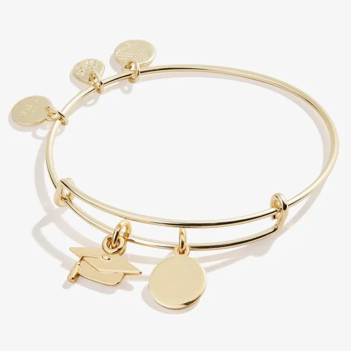 Bracelets Women Alex And Ani Graduation Cap Duo Charm Bangle Silver