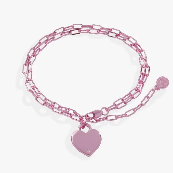 Bracelets Women Alex And Ani Heart Charm Double Paperclip Chocolate and Gold Chain Bracelet Shiny Pink