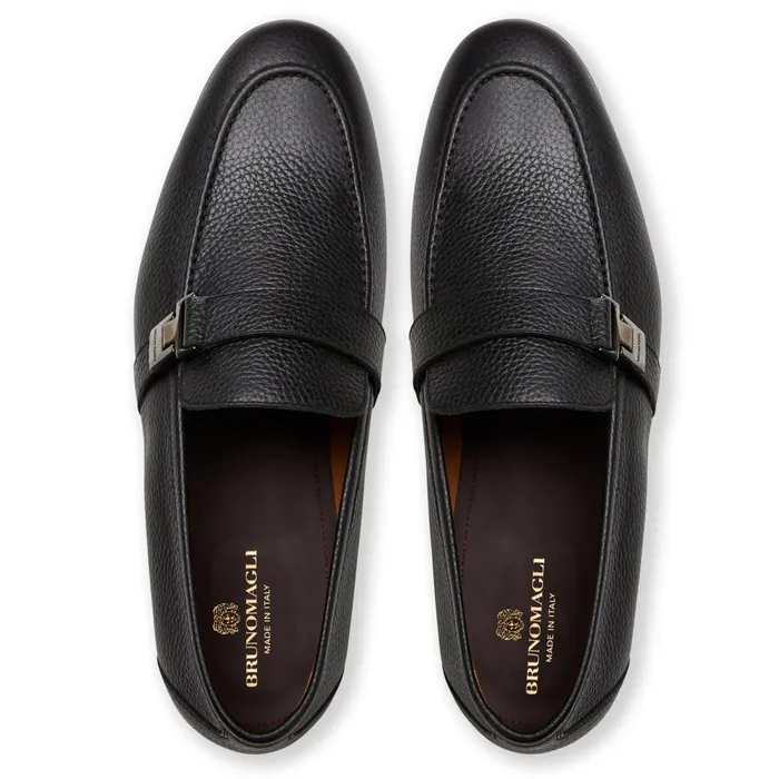 Bruno Magli Arlo Slip On Side Bit Loafer Black Leather Men Loafers and Slipons