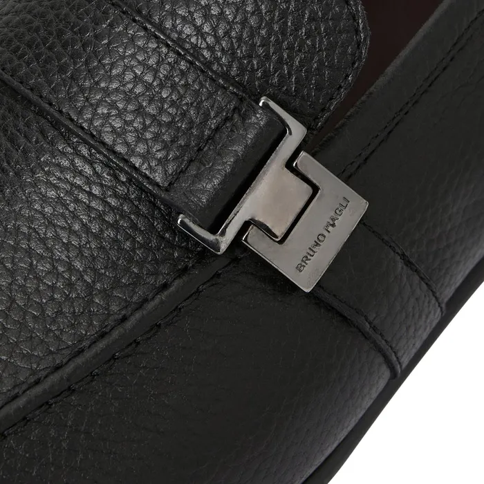 Bruno Magli Arlo Slip On Side Bit Loafer Black Leather Men Loafers and Slipons