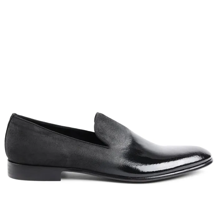 Bruno Magli Monet ALine Patent Suede Smoking Slipper 8211 Black Men Dress Shoes