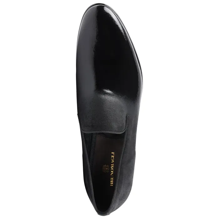 Bruno Magli Monet ALine Patent Suede Smoking Slipper 8211 Black Men Dress Shoes