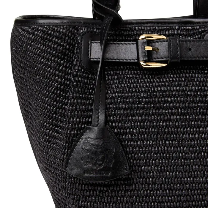 Bruno Magli Tessa Mini Tote Black Raffia Women Handbags