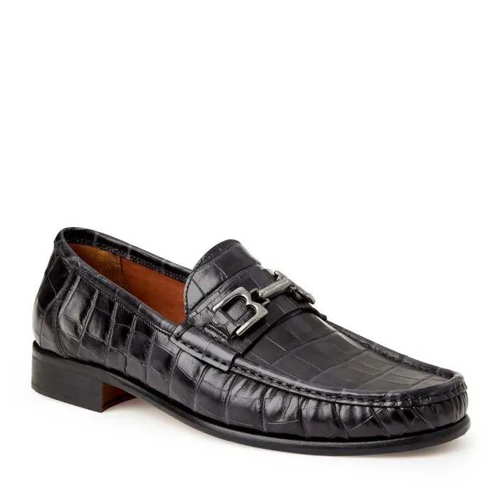 Bruno Magli Trieste Classic Moccasin Black Croc Men Dress Shoes